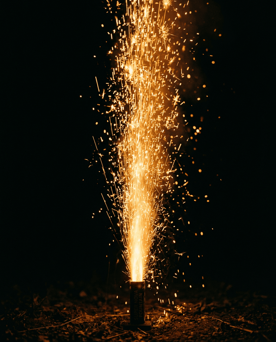 Fontana pirotecnica che emette una pioggia di scintille dorate